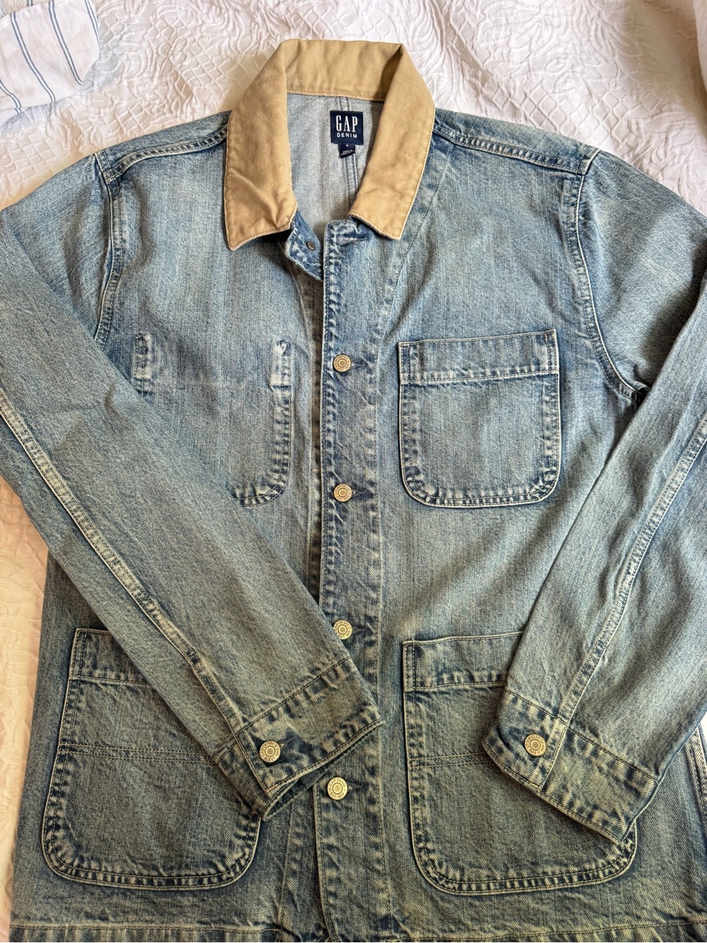 Gap Denim Chore Jacket Mens Medium Light Wash Canvas Collar Utility Barn Coat